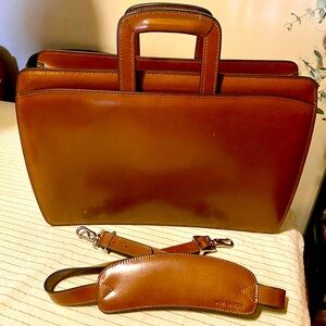 Jack Georges Elements Collection Double Gusset Top Zip Leather Briefcase. NWOT